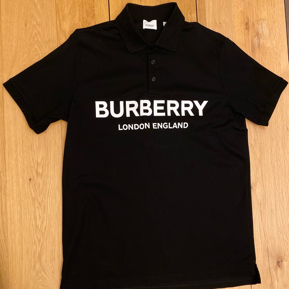 Burberry Logo Print Cotton Piqué Polo Shirt Black